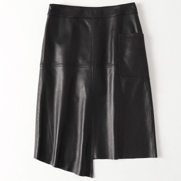 

2019 new fashion genuine real sheep leather skirt h38, Black
