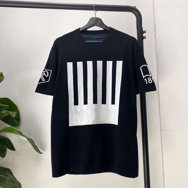 

19fw jacquard monogram wool blend kintting t-shirt earth bar code logo jacquard fashion tee casual street short sleeve t-shirt, White;black