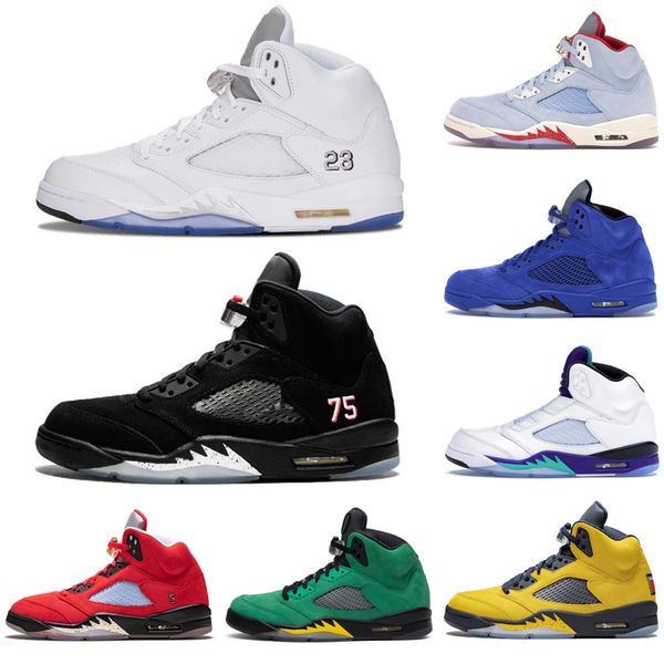 

new arrival jumpman 5 5s psg men basketball shoes fire red oregon ducks ice blue singles day mens trainers sports sneakers size 7-13
