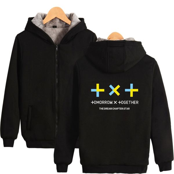

new kpop bts txt thicken zipper hoodies sweatshirts tomorrow x together fashion warm thicken hoodie sweatshirt k- clothes, Black