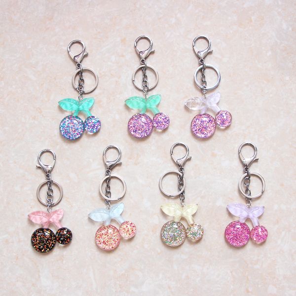 

new acrylic cute cherry keychain key pendant keychains car key chains keyholder gifts for women girlfriend bag charm trinkets, Silver