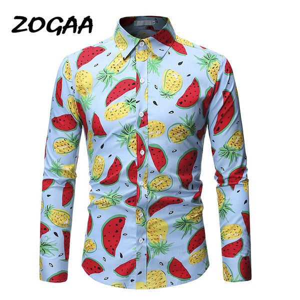 

zogaa 2020 new men's hawaii beach shirt cute fruit print shirt casual long sleeve summer, White;black