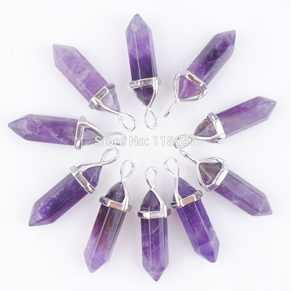 

10pcs hexagonal amethysts jewelry pendants stone shape pendulum natural in3039 reiki point chakra healing pendant bullet column xwpdc