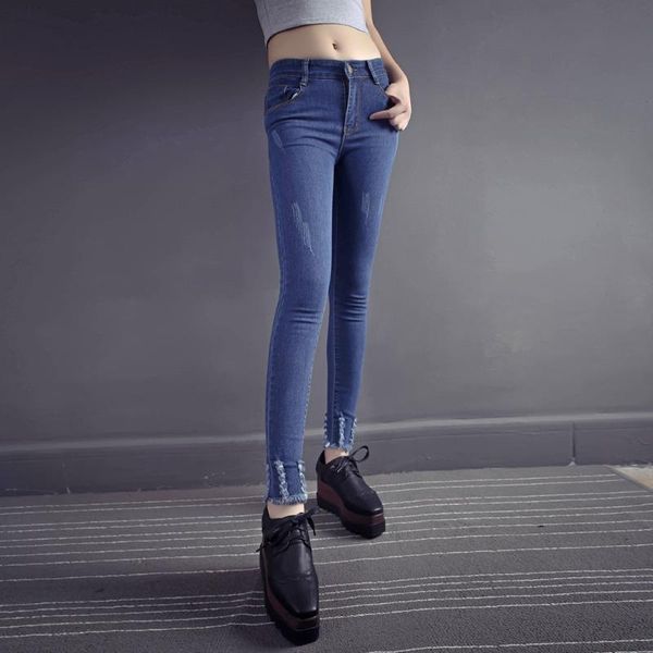 

women's elastic high waist skinny jeans plus size fashion women pocket jeans ripped trousers legs tights stretch denim pants#g3, Blue