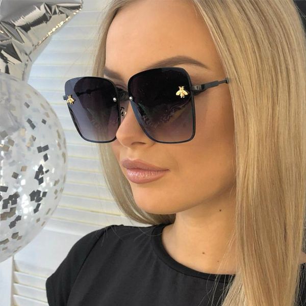 

2020 vintage rimless square sunglasses women retro classic blue pink metal frame fashion gradient mirror female uv400 glasses, White;black