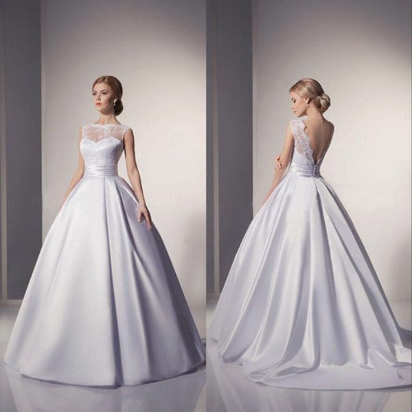

white/ivory ball gown wedding dress vintage bateau lace ball gown with sheer back 100%b real pictures in stock