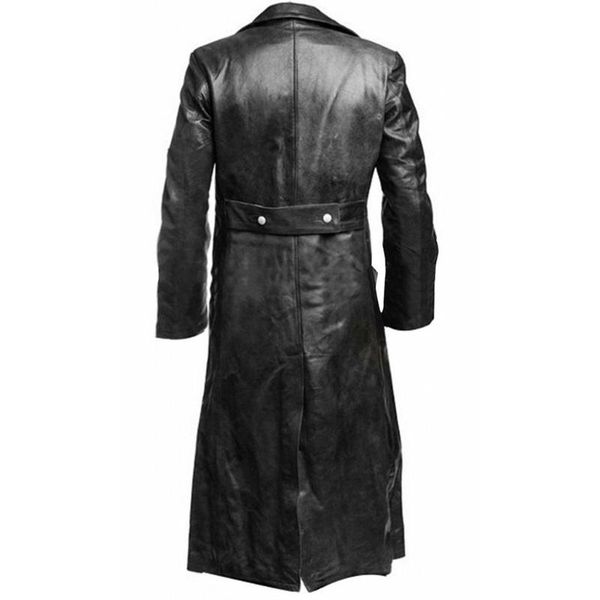 

streetwear new pure medieval vintage leather trench coats jacket windbreaker coat style leather long male clothing trench mens bgtjg, Black