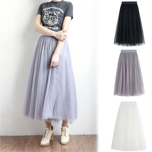 

2019 new wild skirt for women boho double layer maxi chiffon long sundress elastic waistband lady beach skirt jupe femme 42, Black