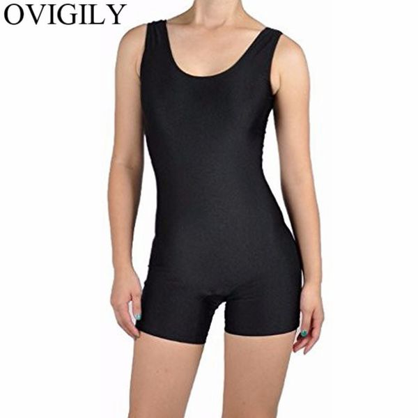 

ovigily adults lycra tank unitard short yoga bodysuit jumpsuit womens black sleeveless gymnastics unitards biketard ballet dance, Black;red