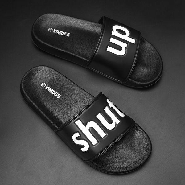 

2019 men's slippers eva new fashion men shoes women couple flip flops soft black white letters casual summer male chaussures