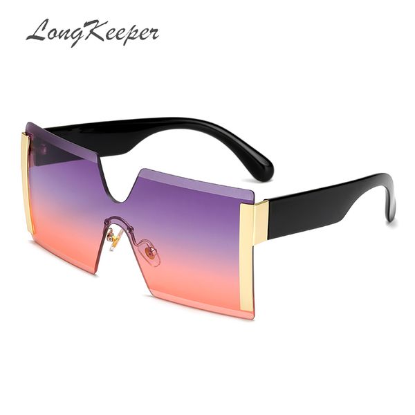 

2020 oversized square rimless sunglasses women brand designer flat big sun glasses female one piece travel gafa de sol 6931, Blue