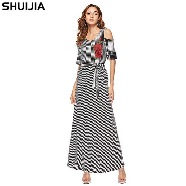 

womens designer dress female striped knit embroidered rose short sleeve large swing skirtan0z, Black;gray