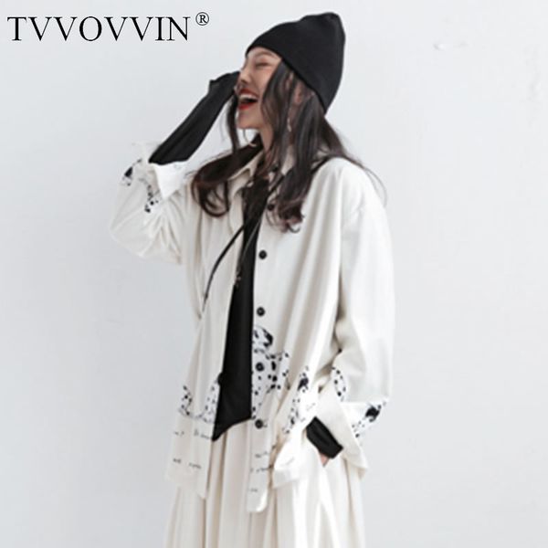 

loose tide print pattern plus size blouse women clothes 2020 spring new fashion turn down collar vintage match all q0020, White