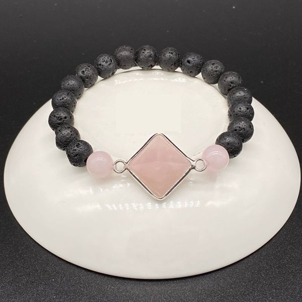 

wholesale 10 pcs silver plated pyramid tiger eye stone connect elastic bracelet lapis lazuli fashion jewelry, Black