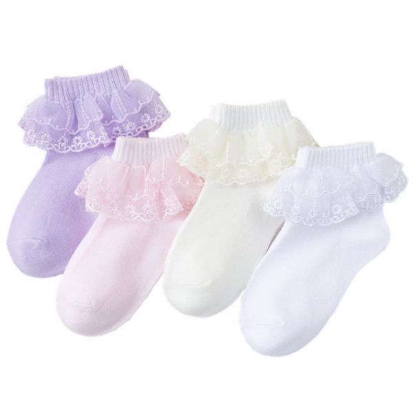 

new cotton lace ruffle princess mesh socks children ankle short socks white pink purple baby girls toddler socks spring summer, Pink;yellow