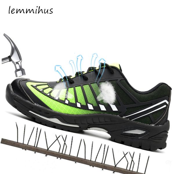 

men and women breathable steel toe safety shoes outdoor non-slip steel puncture construction safety boots sports shoes, Black