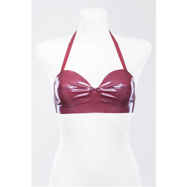 

latex bra decorated with small bow latex bra new design women's spaghetti straps bustier crop top, Black;white