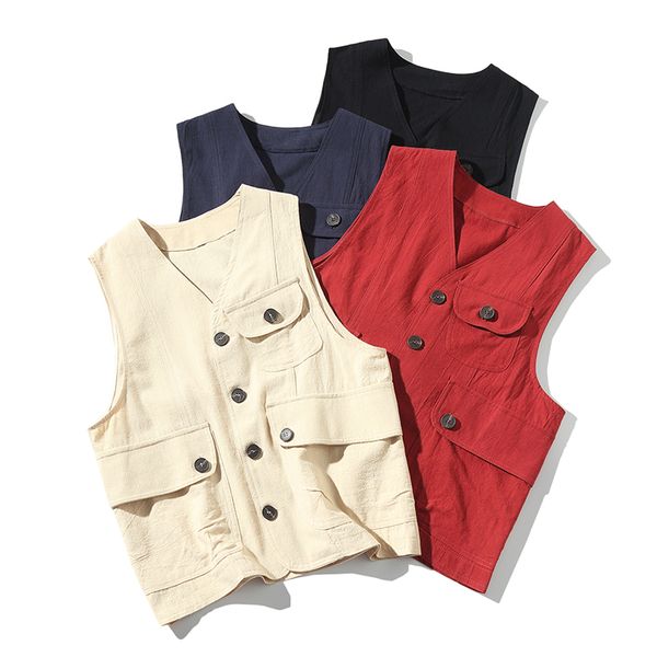 

men's vests men multi-pocket classic male summer thin multi pocket vest pographer outerwear tool 4 colors sleeveless jacket waistcoat f, Black;white