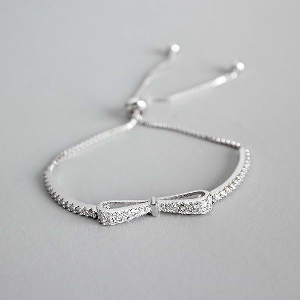 

new 100% 925 sterling silver bracelet box chain adjustable ball tassel zircon bowknot bracelets for women students, Black