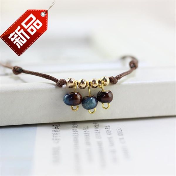 

e ceramic beads fruit korean version of mens and womens retro anklet simple fashion small bell anklet summer hand-woven feet, Red;blue