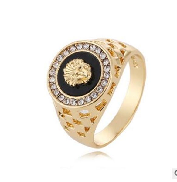 

wish european and american style diamond lion head ring men's jewelry wholesale, Golden;silver