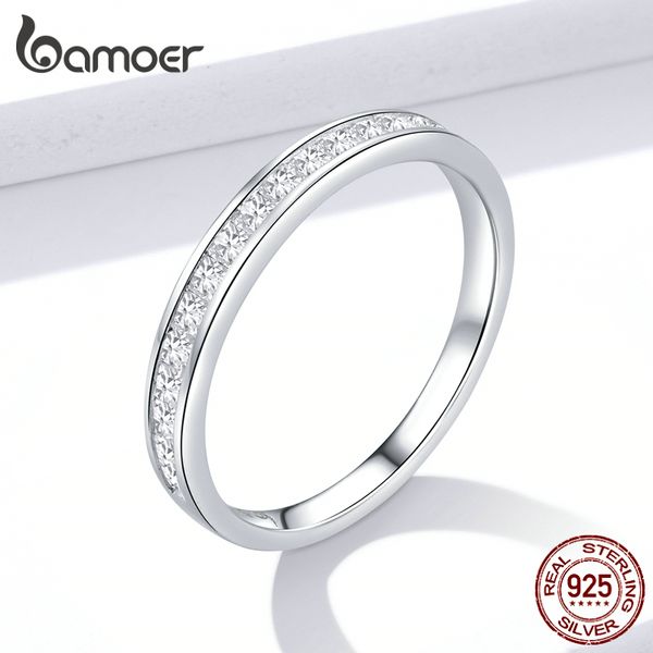 

bamoer gar113 925 silver ring simple design with brilliant zircon minimalistic gift for her glitter fine jewel casual style, Golden;silver