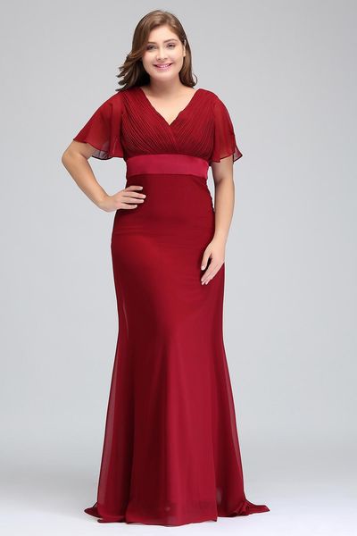 

dark red plus size occasion dresses with short sleeves v neck pleats chiffon formal evening party gowns mother of the bride special dresses, Black;red