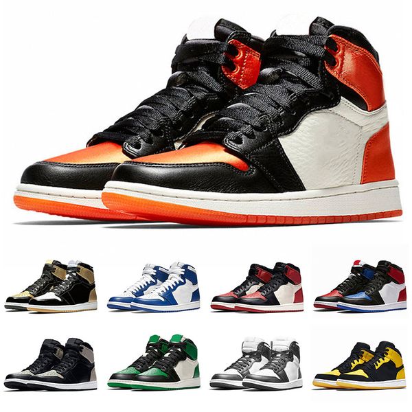 

satin shattered backboard 1 mens trainers women basketball shoes 1s unc court purple royal blue bred toe shadow womens sneakers, White;red