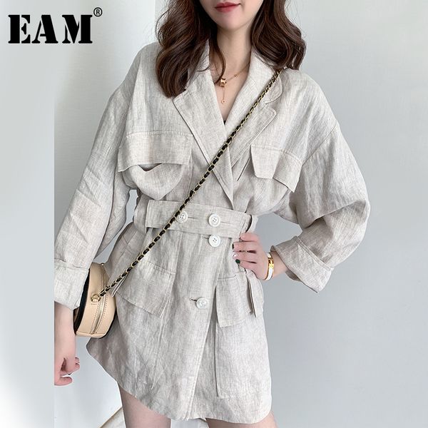 

women's jackets [eam] loose fit linen button split joint big size jacket lapel long sleeve women coat fashion tide spring 2021 1x5010, Black;brown