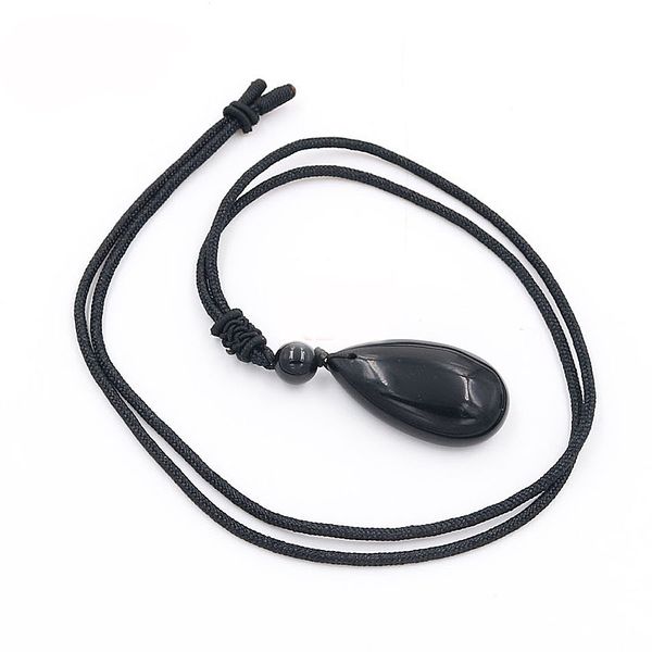 

handmade natural crystal black onyx water drop pendants vintage women men russia united states holiday gift jewelry, Silver
