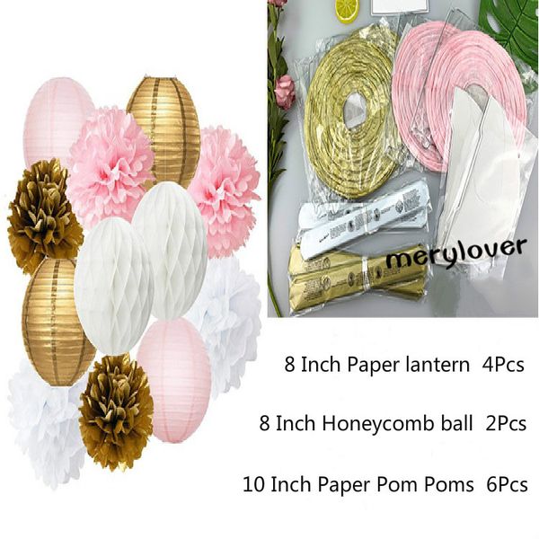 

12pcs/set mixed paper pom poms paper honeycomb ball hanging paper lantern wedding birthday decor diy baby shows party supplies