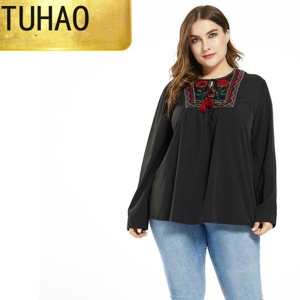 

tuhao 2020 women blouse printed long sleeve shirt plus size 7xl 6xl 5xl blusas vintage retro black mom long blouse wm55, White