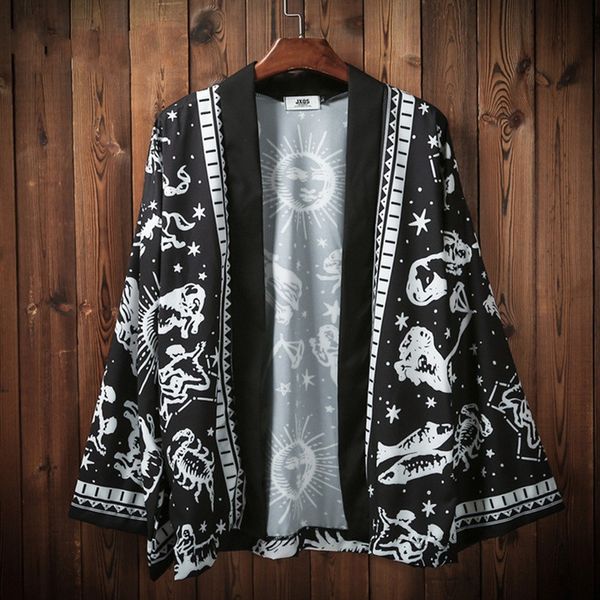 

zogaa japanese harajuku kimono cardigan men black beach kimono cardigan men plus size long jacket 2019 summer clothes, Black;brown
