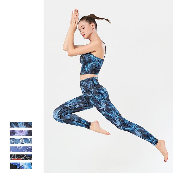 

2 piece women print yoga sets running jogging workout gym sport suit seamless quick dry crop leggings fitness set