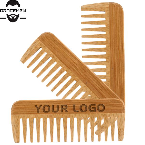 MOQ 50pcs Personalizar LOGO Premium Bambu Cabelo Barba Pente Antiestático Pente para Homens Mulheres