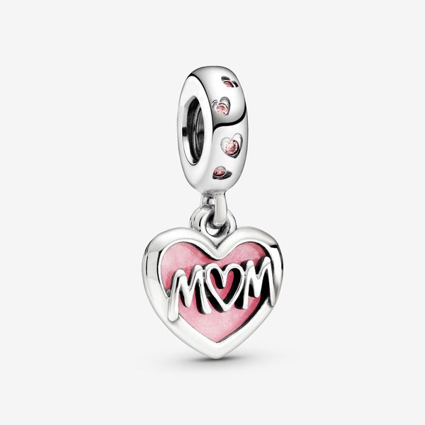 

new arrival 100% 925 sterling silver mom script heart dangle charm fit original european charm bracelet fashion jewelry accessories, Bronze;silver
