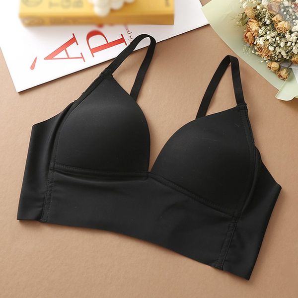 

seamless solid color bras for women soft comfortable ultra thin underwear sleep sport fitness one-piece bralette, Red;black