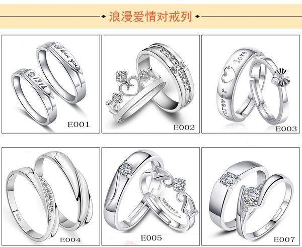

2018 size adjustable new lovers ring white diamond 925 sterling silver engagement wedding band ring for women jewelry gift, Slivery;golden