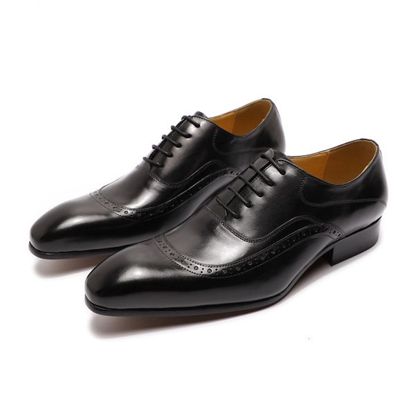 

2020 genuine leather shoes men's cap toe oxfords real leather black brown dress shoes italian formal shoes