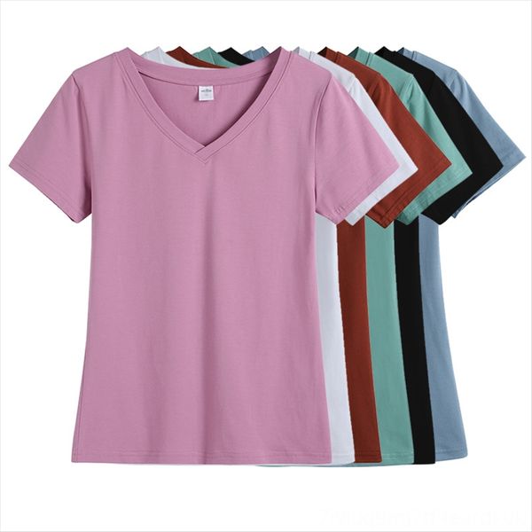 

smooth elastic cotton t- elastic cotton v-neck t-shirt female 2020 solid color base shirt black and white short sleeve inner 6037v