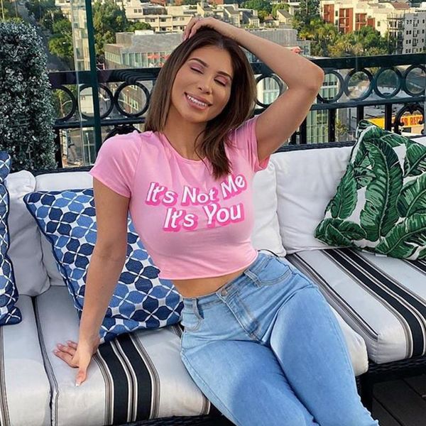 

print t-shirts skinny crop fashion natural color crew neck tees women clothing women designer letter, White