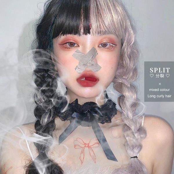 

ailiade long body wave lolita high temperature multi-color synthetic cosplay wigs cosplay 2 ponytails, Black