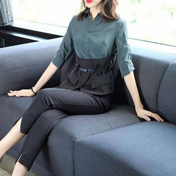 

autumn new ol fashion professional slim shirt clothes pants two-piece suit, White