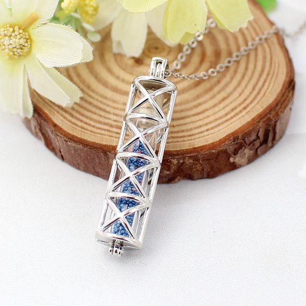 

2pcs cylinder locket with fillable glass tube cremation jewelry fillable lockets necklace memory locket necklace, Silver