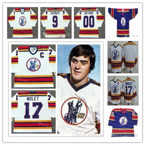 

customized 1974-1976 vintage kansas city scouts college hockey 17 simon nolet 1 denis herron 4 steve durbano embroidery wholesale jerseys, Black;red