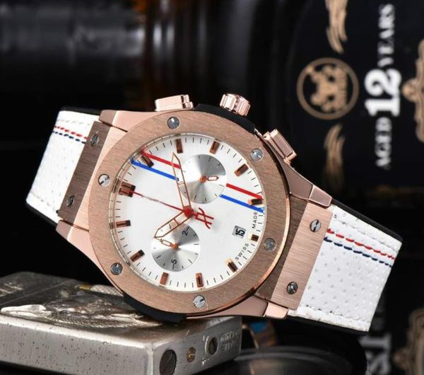 

hb men's fashion quartz movement designer leather strap stainless steel chronograph sport business casual mark luxury men's watch, Slivery;brown
