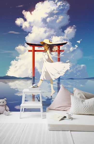 

самоклеящиеся] 3d girl by the sea 32598 япония аниме обои роспись стен наклейка фрески