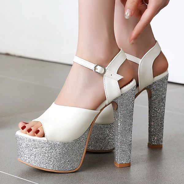 

aiweiyi women high heels sandals 15cm stripper shoes party pumps shoes woman gladiator platform sandals size 34-48, Black