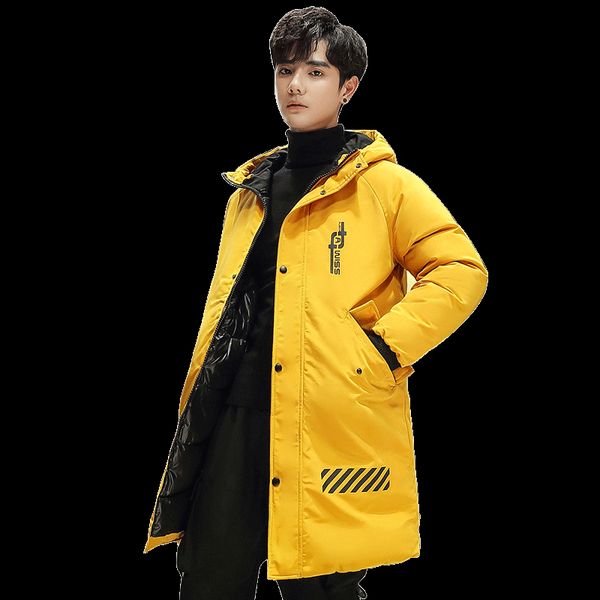 

2020 cotton men's long section trend hooded youth thickened down cotton pad college wind coat, Black