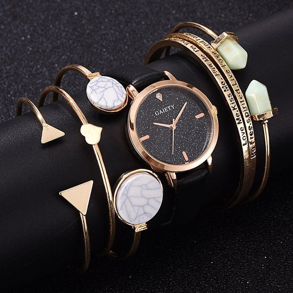 

fashion ladies quartz watch bracelet set watches women fashion pu strap with round dial watch bracelet suit, Slivery;brown